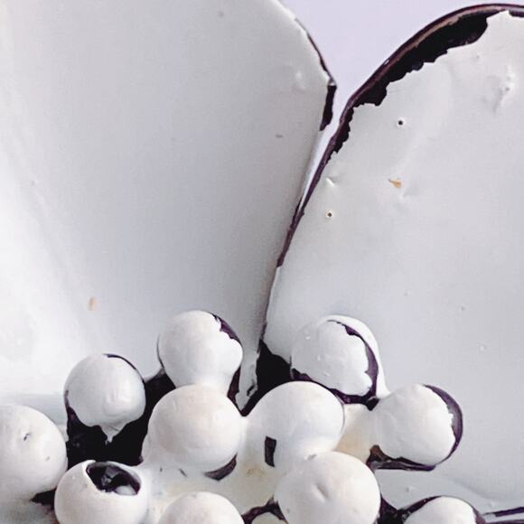 Vintage 1960s Brooch White Enamel Metal Mod Flower Black Edge Mid Century Pin - Picture 4 of 11